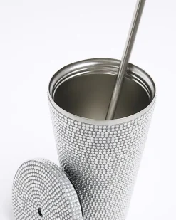 River Island Silver Diamante Cup Grey New