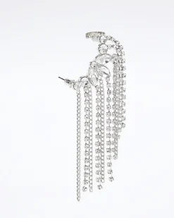 River Island Silver Diamante Drape Ear Climber Grey Best