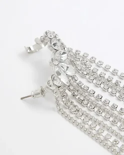River Island Silver Diamante Drape Ear Climber Grey Best