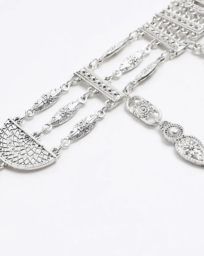 River Island Silver Diamante Drop Choker Necklace Grey Sale
