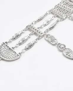 River Island Silver Diamante Drop Choker Necklace Grey Sale