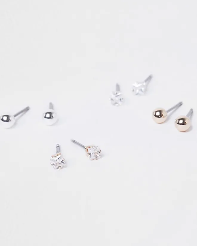 River Island Silver diamante earrings multipack White Discount