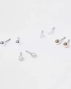 River Island Silver diamante earrings multipack White Discount