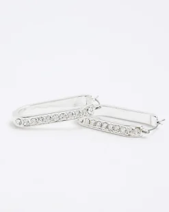 River Island Silver Diamante Hoop Earrings Grey Hot