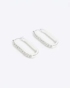 River Island Silver Diamante Hoop Earrings Grey Hot