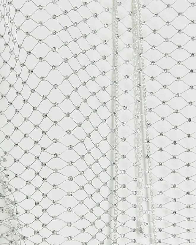 River Island Silver Diamante Net Body Chain Grey Discount