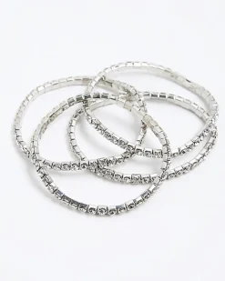 River Island Silver diamante stretch Bracelet Pack White Hot