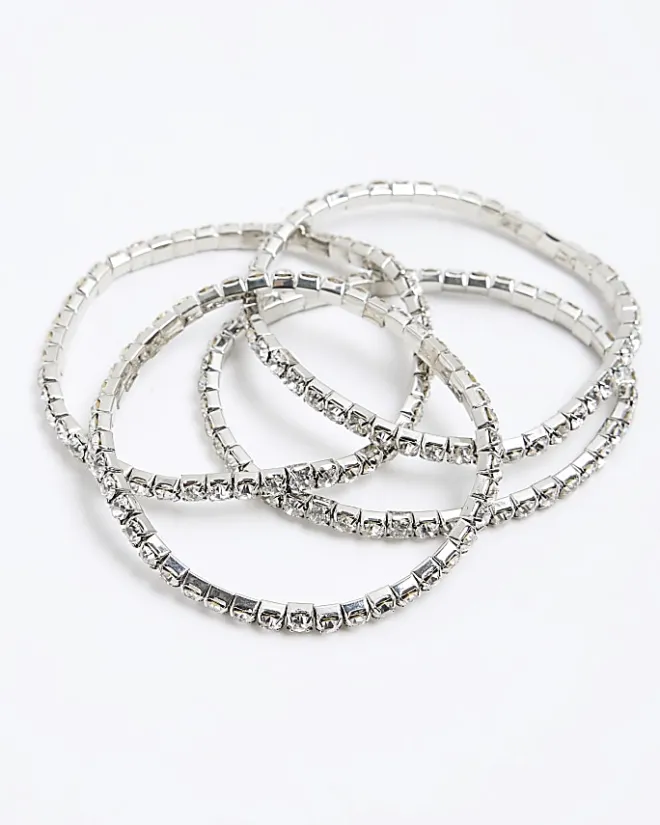 River Island Silver diamante stretch Bracelet Pack White Hot