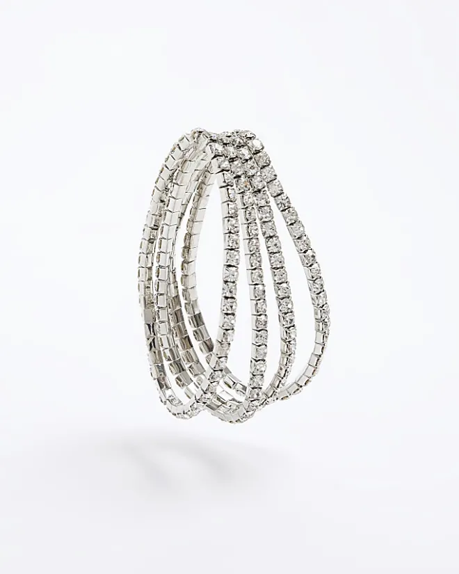 River Island Silver diamante stretch Bracelet Pack White Hot