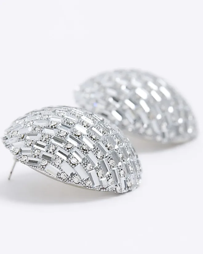 River Island Silver diamante stud earrings Grey Hot