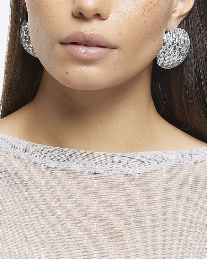 River Island Silver diamante stud earrings Grey Hot