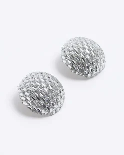 River Island Silver diamante stud earrings Grey Hot