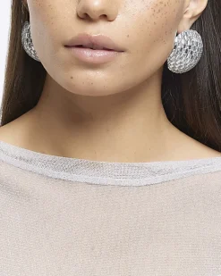 River Island Silver diamante stud earrings Grey Hot