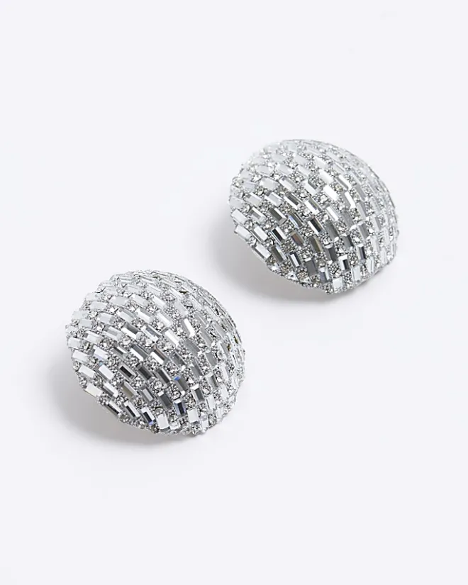 River Island Silver diamante stud earrings Grey Hot