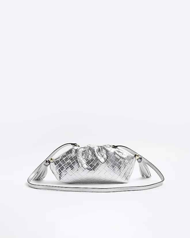 River Island Silver embossed weave clutch bag Grey Fashion