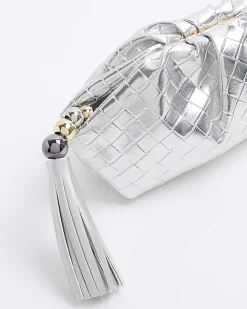 River Island Silver embossed weave clutch bag Grey Fashion