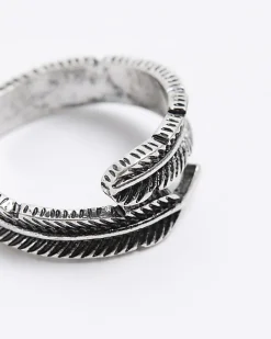River Island Silver Feather Wrap Ring Grey Online