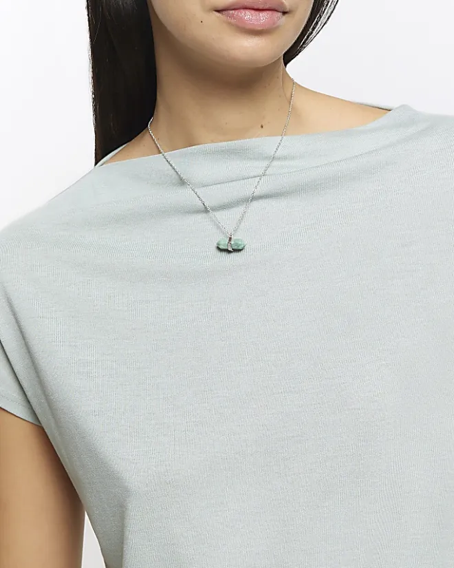 River Island Silver Healing Stone Necklace Grey Hot