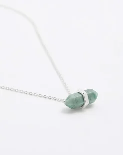 River Island Silver Healing Stone Necklace Grey Hot