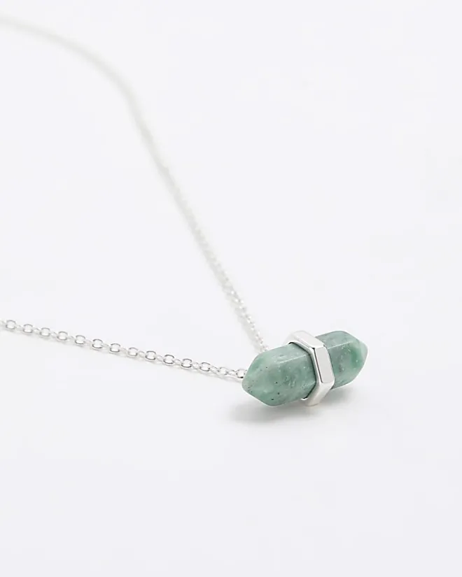 River Island Silver Healing Stone Necklace Grey Hot