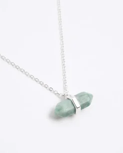 River Island Silver Healing Stone Necklace Grey Hot