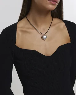 River Island Silver Heart Necklace Yellow Fashion