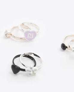 River Island Silver heart ring 6 pack White Discount