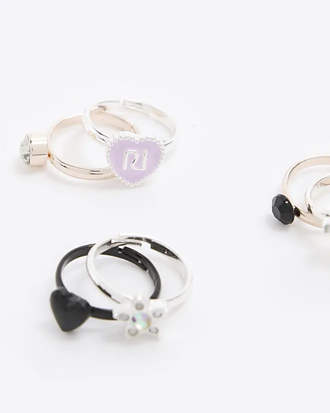 River Island Silver heart ring 6 pack White Discount