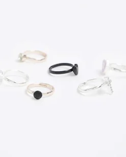 River Island Silver heart ring 6 pack White Discount