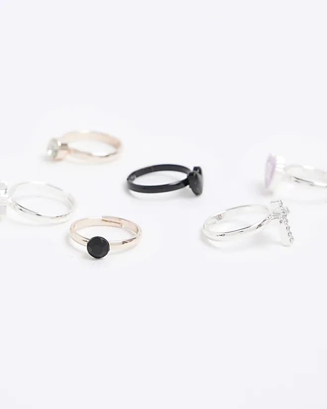 River Island Silver heart ring 6 pack White Discount