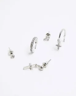 River Island Silver hoop and ear earrings multipack Grey Online