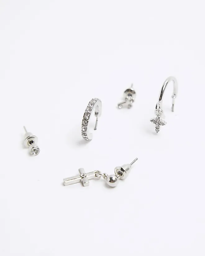 River Island Silver hoop and ear earrings multipack Grey Online