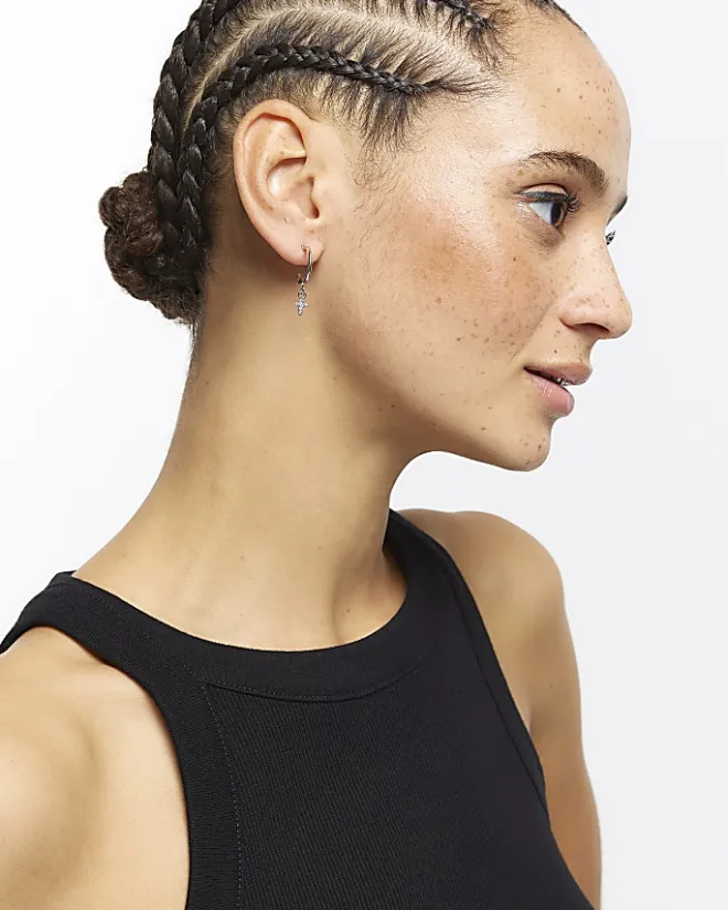 River Island Silver hoop and ear earrings multipack Grey Online