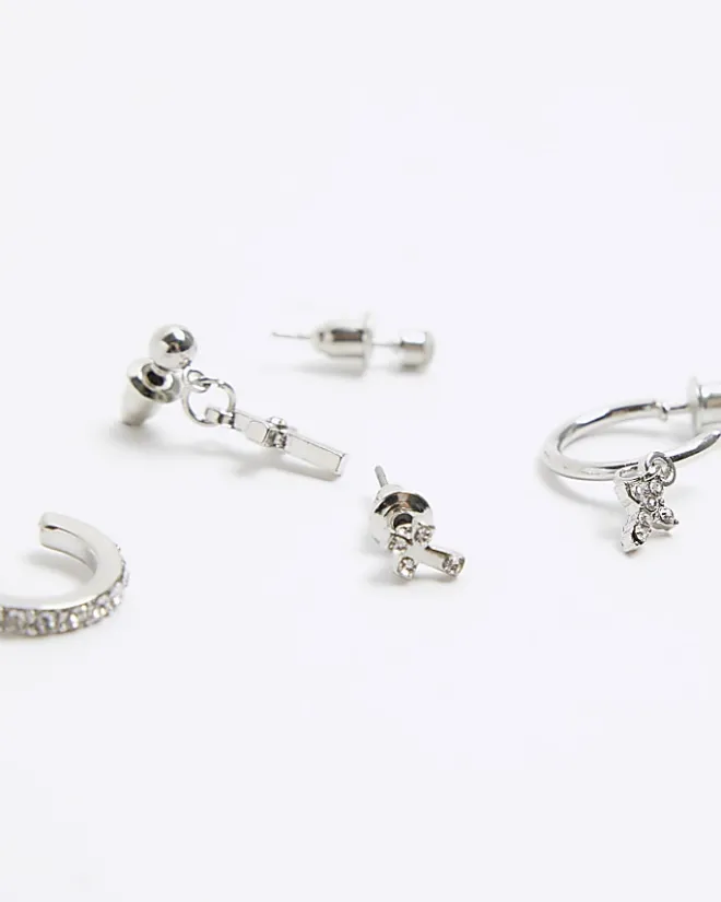 River Island Silver hoop and ear earrings multipack Grey Online