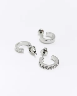 River Island Silver hoop earrings multipack Grey Clearance