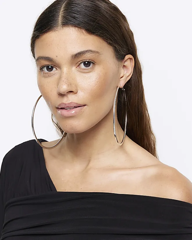 River Island Silver Large Hoop Earrings Grey Fashion
