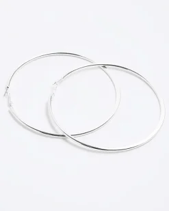 River Island Silver Large Hoop Earrings Grey Fashion