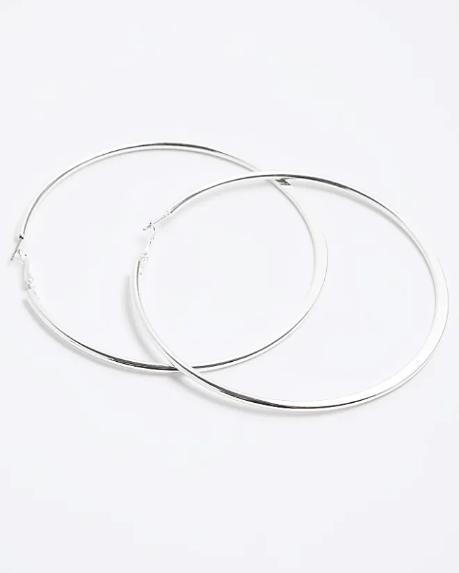River Island Silver Large Hoop Earrings Grey Fashion