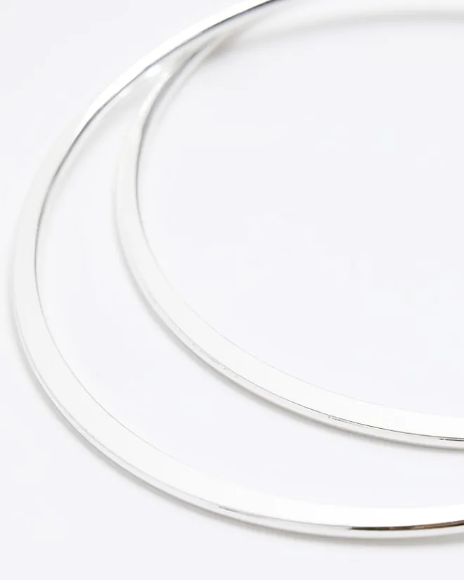 River Island Silver Large Hoop Earrings Grey Fashion