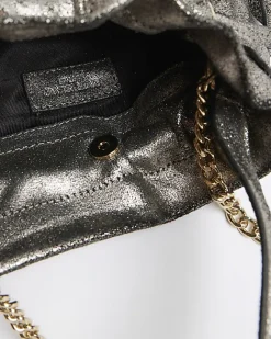River Island Silver leather studded cross body bag Grey Outlet