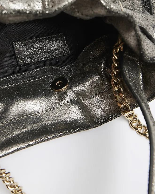 River Island Silver leather studded cross body bag Grey Outlet