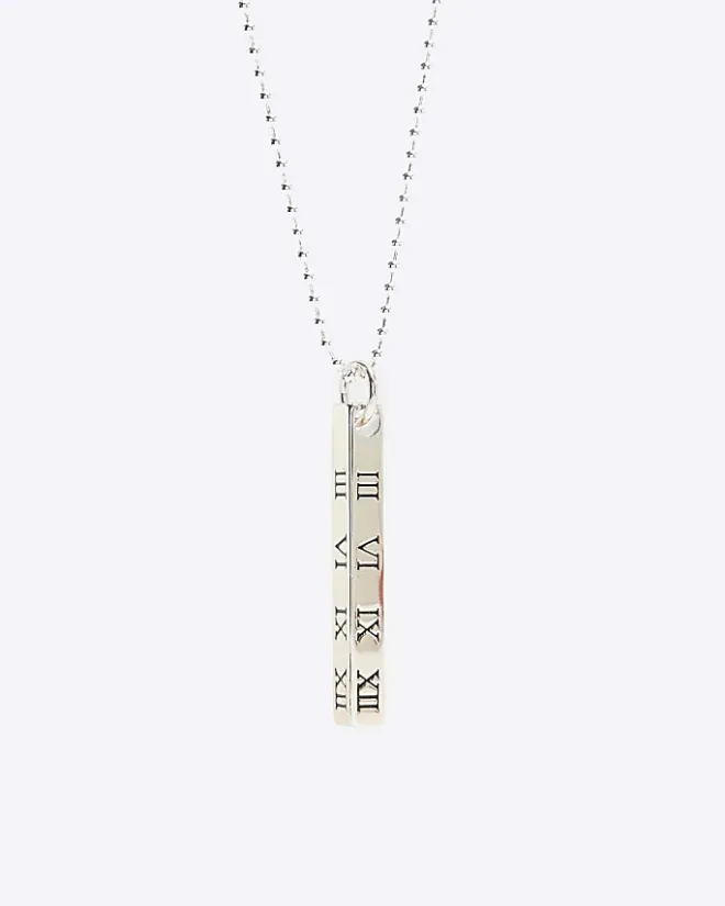 River Island Silver plated bar pendant necklace Grey Best