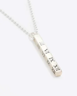 River Island Silver plated bar pendant necklace Grey Best