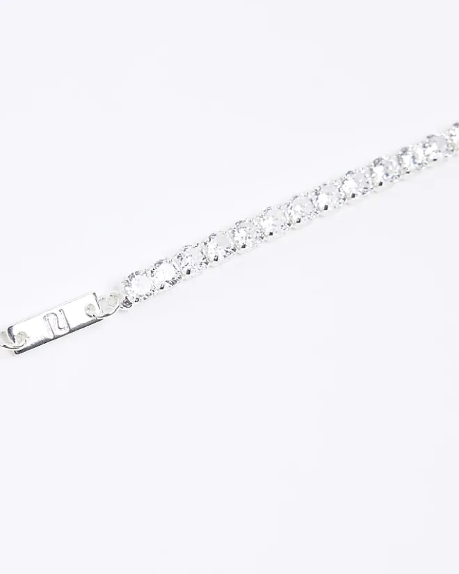River Island Silver plated diamante bracelet Grey New