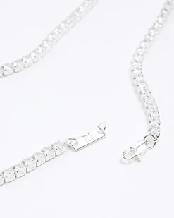 River Island Silver plated diamante necklace Grey Discount