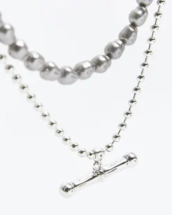 River Island Silver plated necklace Grey Discount