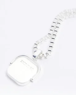 River Island Silver plated square necklace Grey Hot