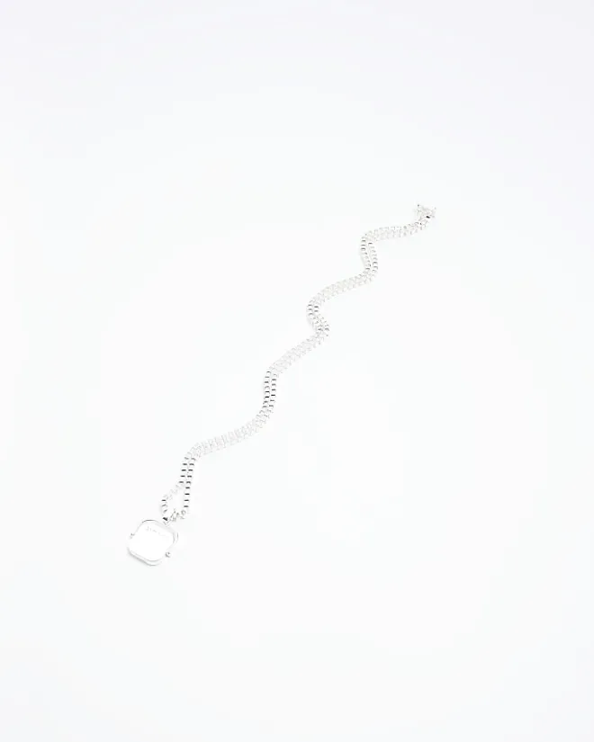 River Island Silver plated square necklace Grey Hot
