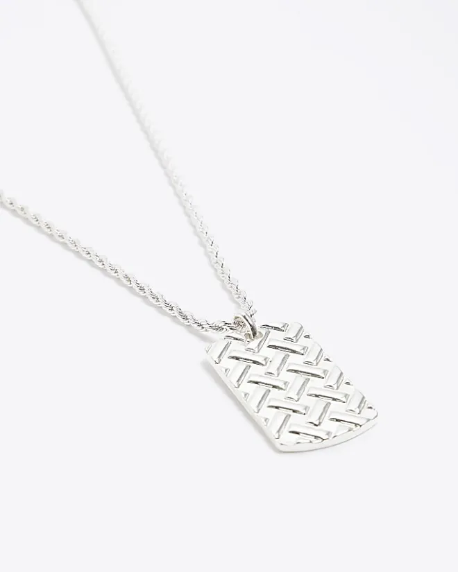 River Island Silver plated tag necklace Grey Best