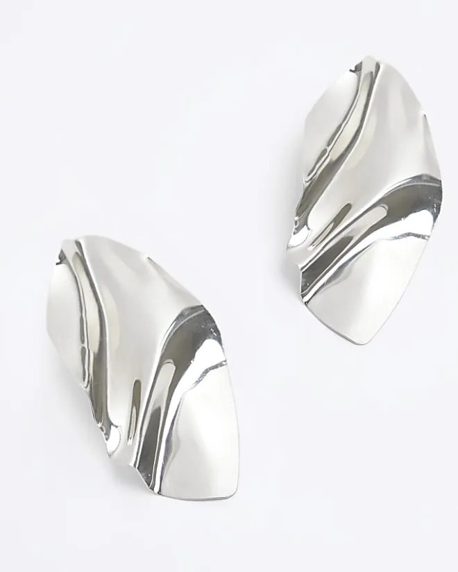 River Island Silver Sculpted Earrings Grey Clearance